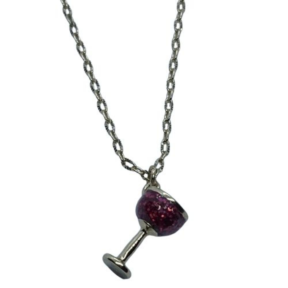 Charming Charlie 16" Gold Tone Chain Necklace w/ Sparkly Red Wine Glass Pendant